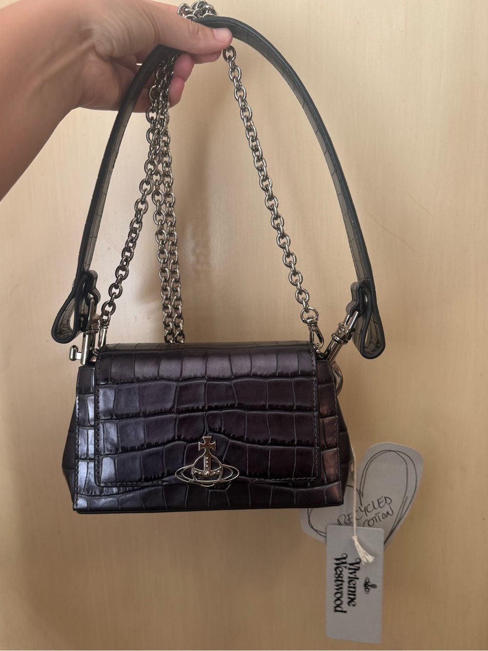 Vivienne Westwood Black Croc-Embossed Handbag